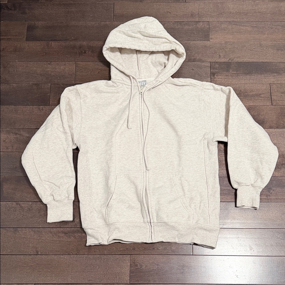Aritzia TNA cozy fleece boyfriend full zip heathered oatmeal like new xxs
